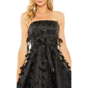 Stunning black Satin feather DRAMATIC STATEMENT strapless prom galas glamour